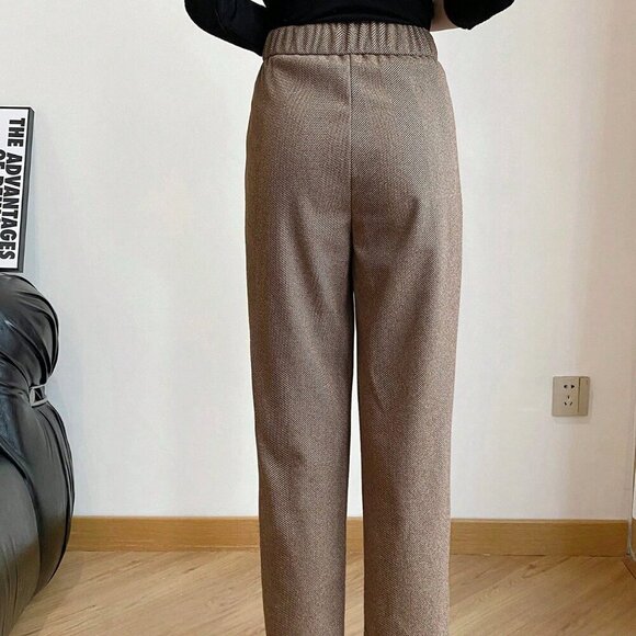 Brown Casual Women's Slim Fit Long Pants - Picture 4 of 6